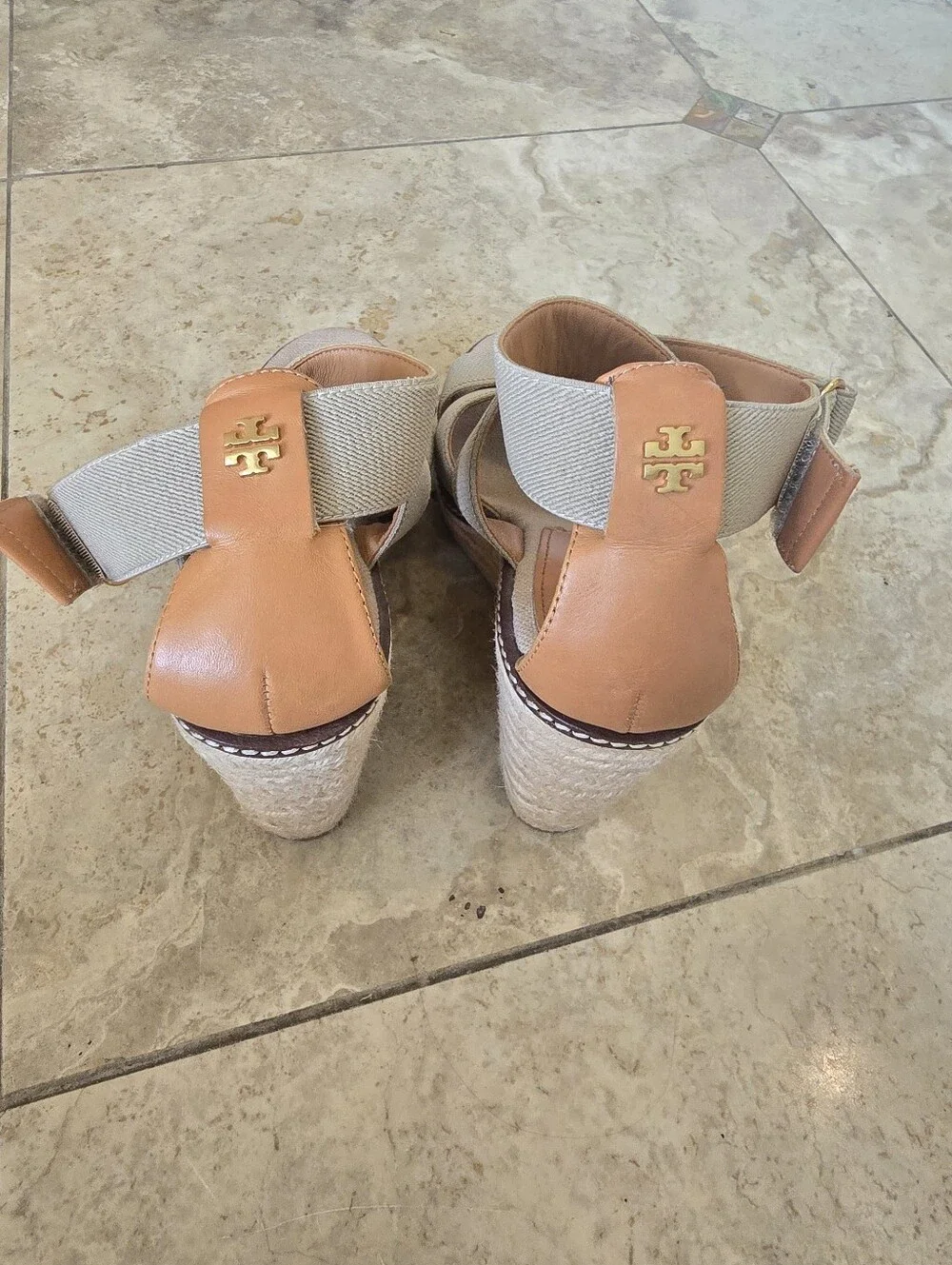 Tory Burch Freida 100MM Espadrille Wedge Tan Size 7 $278